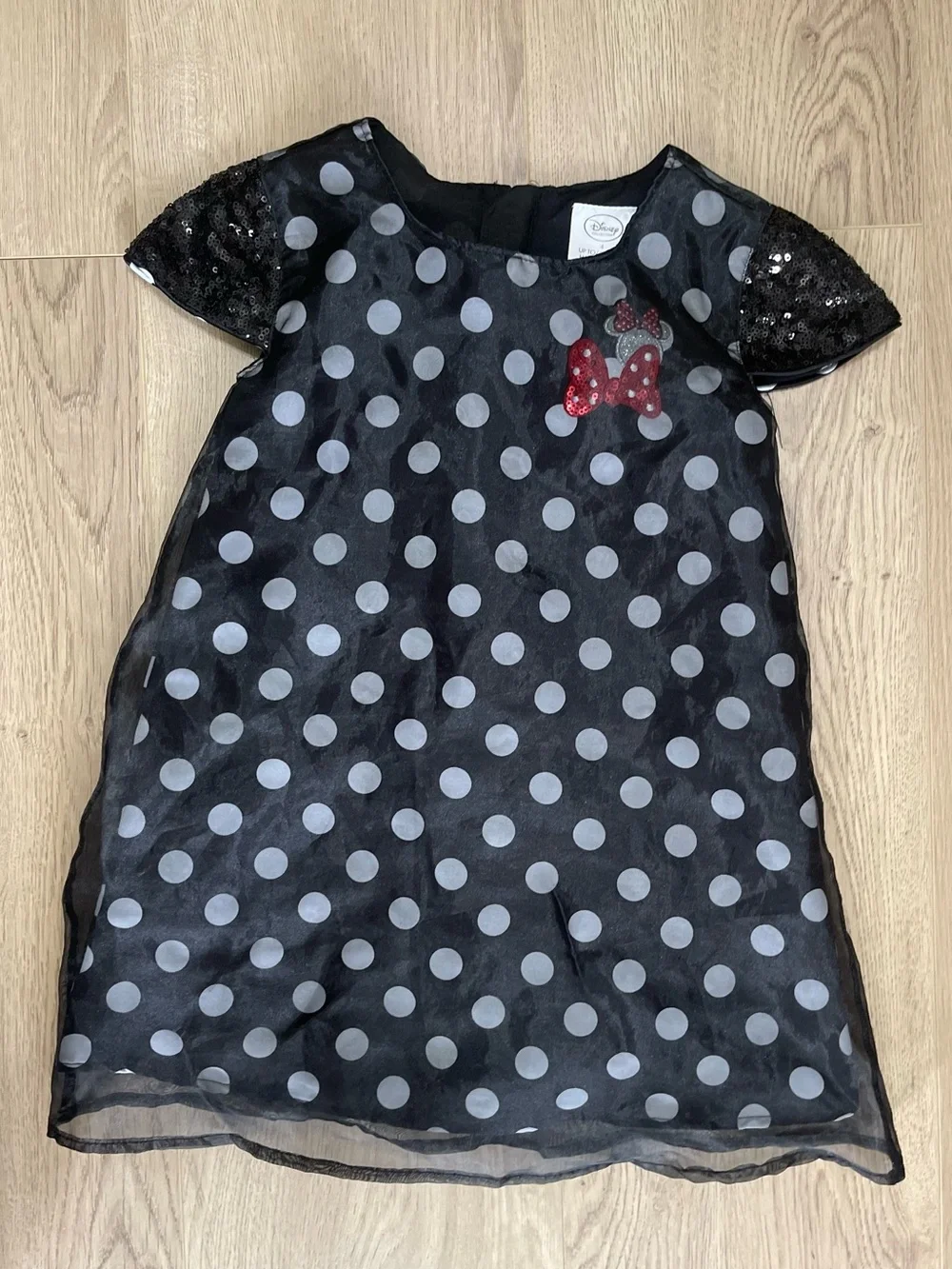 Disney Kids Black Polka Dot Dress with Red Bow Accent (4)